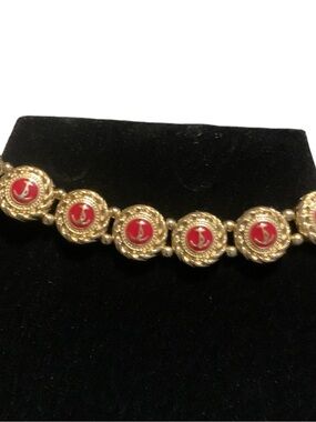 Nautical Gold-Tone Red Gold Link Bracelet Anchors